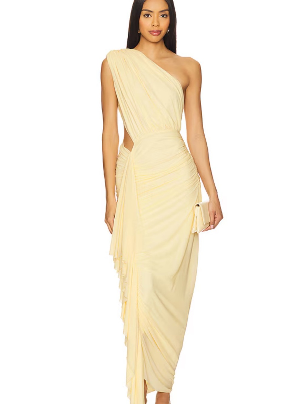 One-Shoulder Butter Yellow Draped Evening Dress